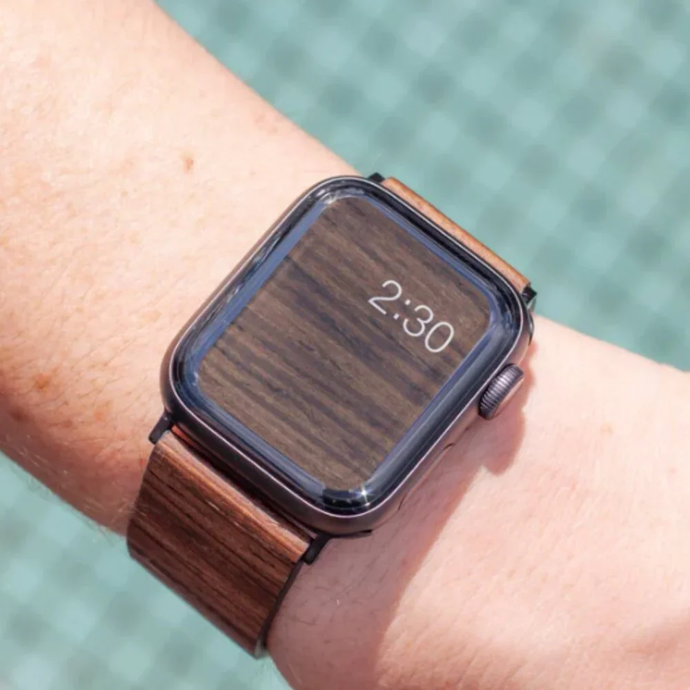 Bandly Real Wood Apple Watch Band Dark Teak & Leather NEW‎ SEALED 42/44mm